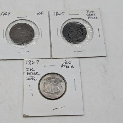 Three 2 Cent Pieces...1864, 1865 & 186?