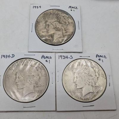 1934 P, D, & S Peace Dollars