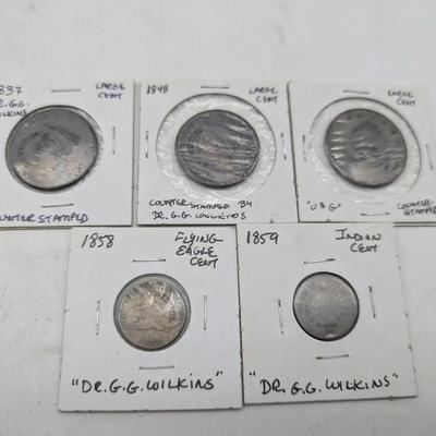 Five 1800's Pennies With Counterstamps 