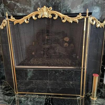 Ornate Brass-Tone Fireplace Screen