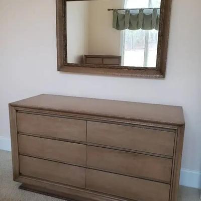 Light Wood Dresser with Framed Wall Mirror