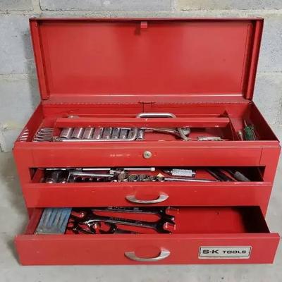 S-K Tools Red Metal 3-Drawer Portable Tool Chest with Contents