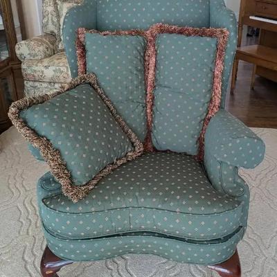 Massoud Wingback Chair with Ball & Claw Cherry Feet