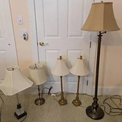 Set of Four Table Lamps with Shades & Coordinating Floor Lamp