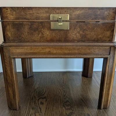 Burl Wood Lift-Top Campaign Style Chest 