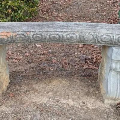 Concrete Garden Bench with Carved Scroll Details