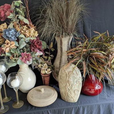 Decorative Floral Arrangements with Lidded Terracotta & Glass Candle Holders
