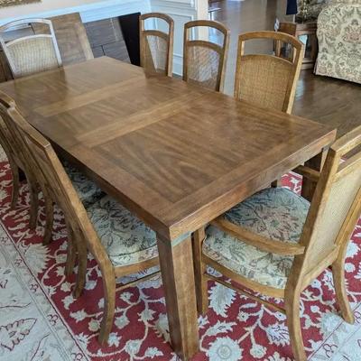 Drexel Woodbriar Dining Table with Eight Cane-Back Chairs