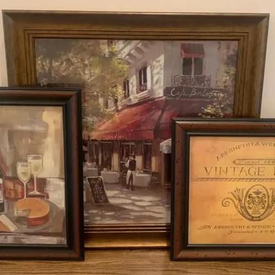 Framed Bistro & Wine-Themed Wall Art Collection Featuring Café Scene & Still Life