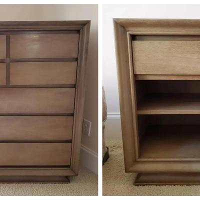 Light Wood Dresser & Matching Open Nightstand