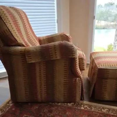 Wesley Hall Upholstered Lounge Chair with Matching Ottoman