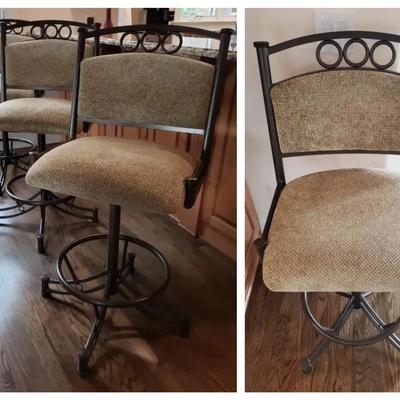 Set of Four Bronze Metal Swivel Bar Stools with Extra Bases