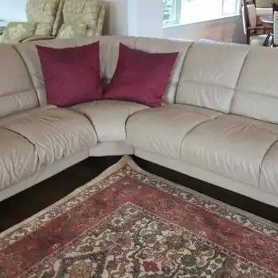 Ekorne Furniture Collection Leather-Like Sectional Sofa with Throw Pillows