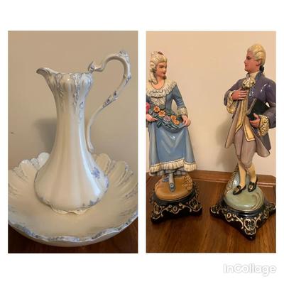 Vintage Figurines, Bowl/Pitcher Set