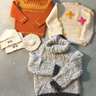 Three Vintage Wool Sweaters & Hats 