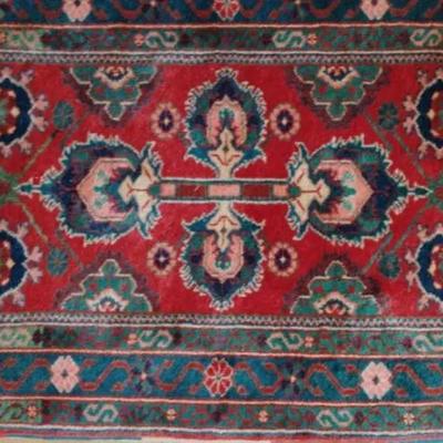 Burgundy And Green Wool Area Rug