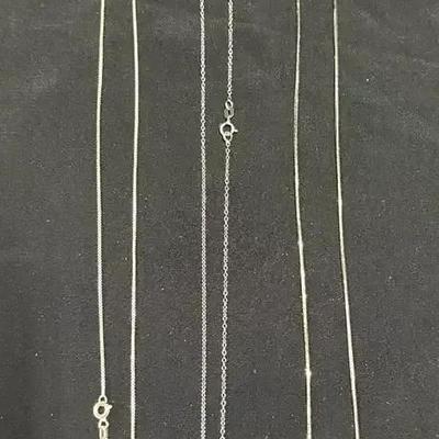 Three Sterling Silver Necklaces with Pendants – Red Inlay Square, Cross Motif & Triple-Stone Accent