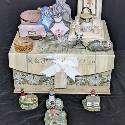 Decorative Trinket Box Collection with Lighthouse Miniatures, Glass Figurines & Keepsakes