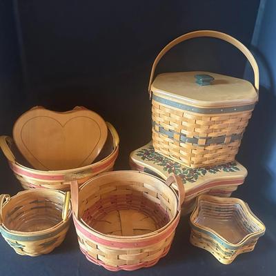 Seven Longaberger Basket Lot with Lids & Liners – Holiday / Decorative