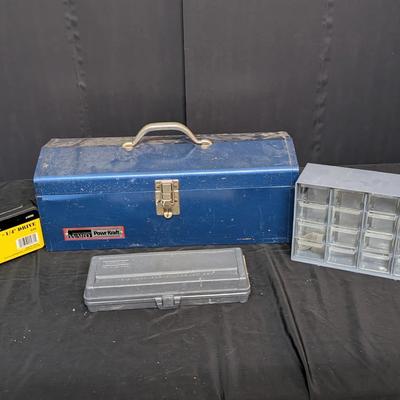 Powr Kraft Metal Toolbox Mystery Tool Lot with Organizer and Socket Sets