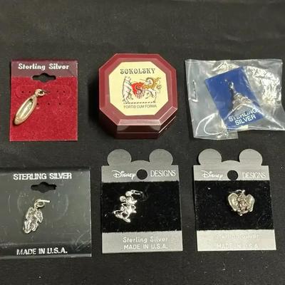 Lot of Sterling Silver Charms – Disney Designs, Sokolsky Boxed Charm, Lighthouse, Angel, Frog & More