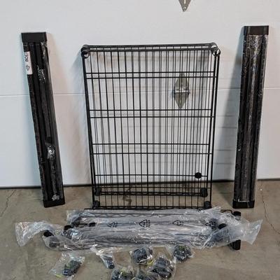 Black Metal Wire Shelving Rack with Poles and Hardware – New/Open Package