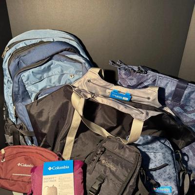 Lot of 6 Columbia Bags – Backpack, Duffel, Sling Pack, Fanny Pack, Pocket Day Pack + Accessory Bag