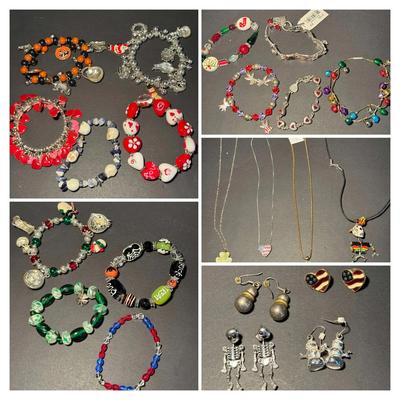 Holiday Jewelry Lot – Festive Earrings, Necklaces & Charm Bracelets
