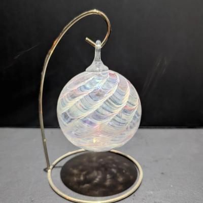 Handblown Art Glass Hanging Sphere with Metal Stand