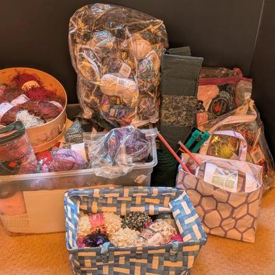 Large Lot of Yarn, Knitting & Crochet Supplies