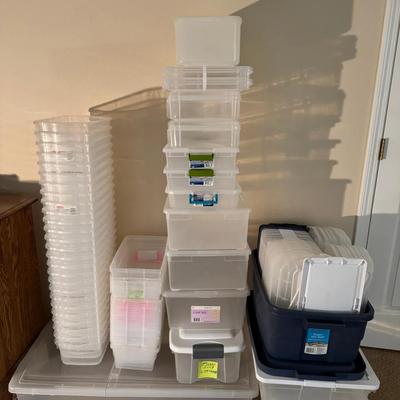 Large Lot of Clear Plastic Storage Totes & Containers with Lids