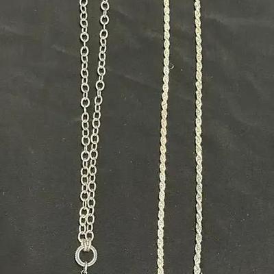 Two Sterling Silver 925 Necklaces Including Beaded Pendant Chain & Rope Chain