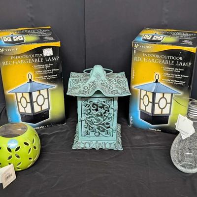 Outdoor Lighting Lot with Rechargeable Lanterns, Solar Lights, and Metal Candle Lantern