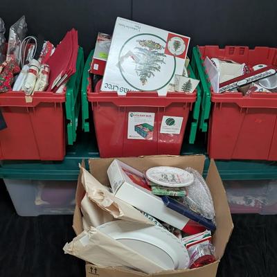 Large Christmas Décor & Entertaining Mystery Lot – Dishes, Linens, Snowmen & Holiday Storage