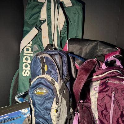 Lot of 5 Outdoor / Travel Bags – Adidas Duffel, CamelBak Hydration Pack, Eddie Bauer Backpack + More