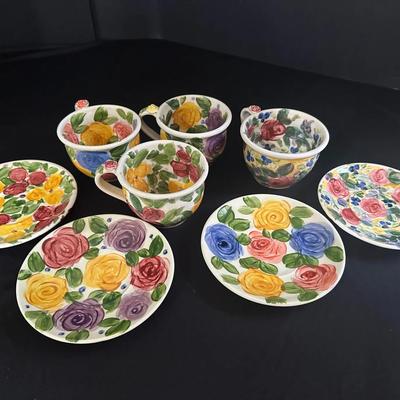 Hand-Painted Floral Tea Cups & Saucers – Colorful Ceramic Set