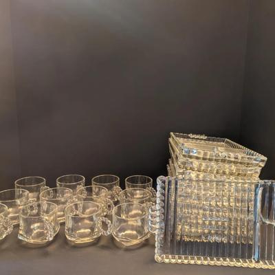 Vintage Glass Snack Tray & Cup Lot (22 Pieces)