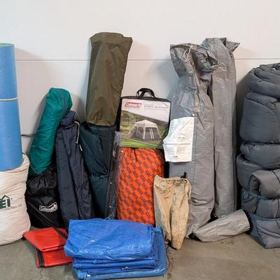 Camping Gear Lot with Tents, Sleeping Bags, Pads, Tarps, and Accessories