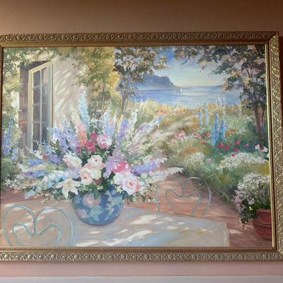 Large Framed Floral Garden Oil Painting – Signed Engel (2009)