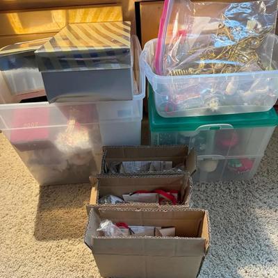 Large Lot of Christmas Ornaments & Gold Star Tree Topper