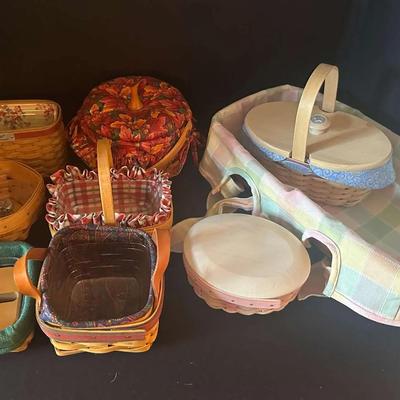 Lot of 9 Longaberger Baskets with Liners & Lids