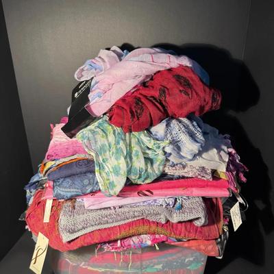 Large Lot of Women’s Scarves – Mixed Styles, Colors & Fabrics (Fashion Scarves, Wraps & Shawls)