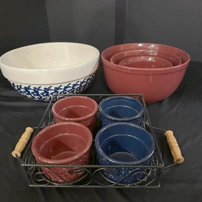 Stoneware Bowl, Ramekin with Serving Rack & Nesting Mixing Bowls