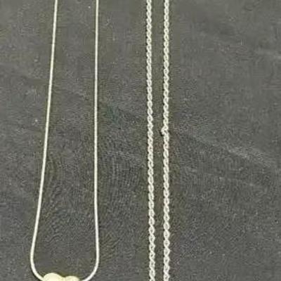 Sterling Silver Necklace Lot (2) – Heart Pendant Snake Chain & Rope Chain w/ Heart Charm