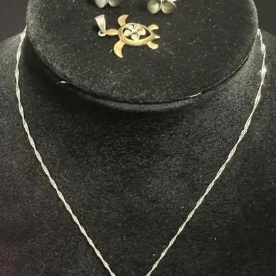 Sterling Silver Pieces w/ 14K Accents + Solid 14K Gold Chain