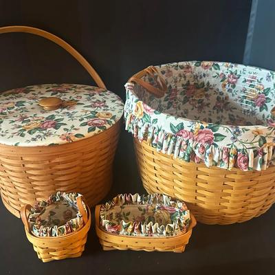 4-Piece Longaberger Rose Pattern Basket Set