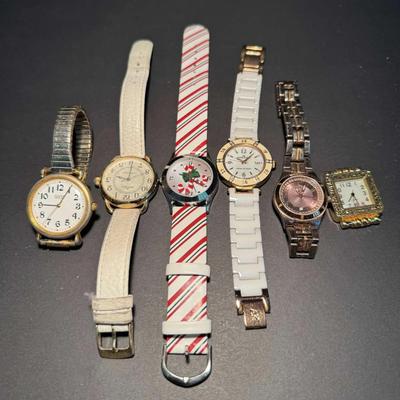 Lot of 6 Women’s Watches – Fossil Blue, Anne Klein (AK), Guess + Holiday Watch
