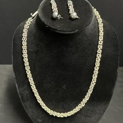 Sterling Silver Necklace & Earring Set – Mexico 925 Rope Chain with Matching Earrings
