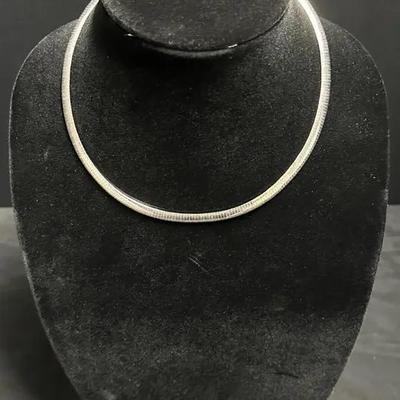 Sterling Silver Omega-Style Necklace – 925 Marked, Italy, Lobster Clasp