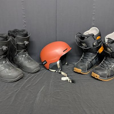 Snowboarding Gear Lot: Two Pairs of Men’s Boots and Smith Maze Helmet
